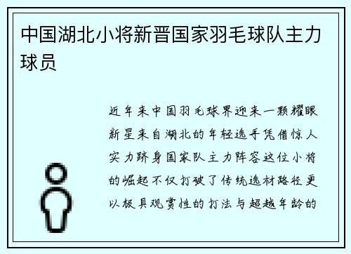中国湖北小将新晋国家羽毛球队主力球员